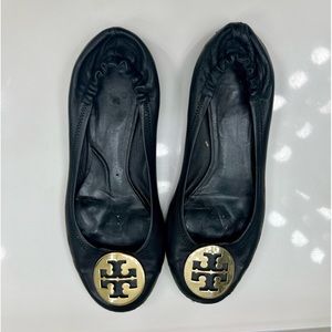 Tory Burch Black Leather Reva Ballerina Flats